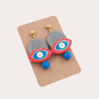 Eye Clay Earrings - Navy-Red